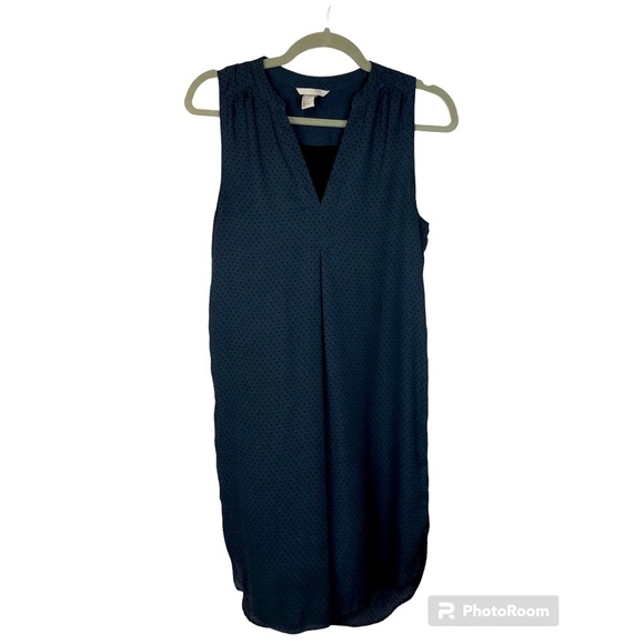 H&M Dress Small Stand Up Collar Sleeveless V Neck Lined Shirt Tail Hem NavyBlack - Picture 1 of 9